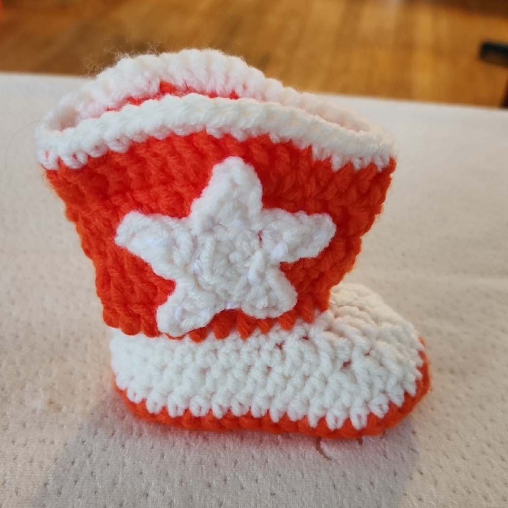 Handmade Crochet Baby Booties in Red and White